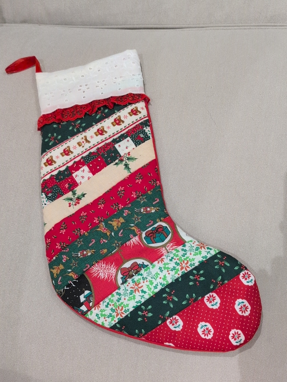 Holiday Patchwork Christmas Stocking Vintage